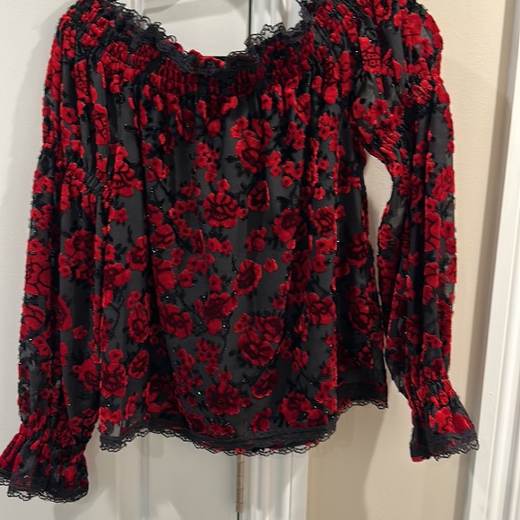 The Kooples moonlight sheet velvet sparkly lace trim top size 1 - Picture 7 of 9